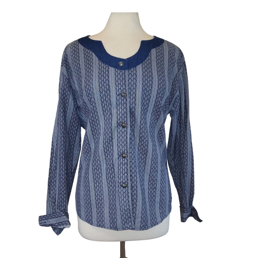 Cowgirls' Rodeo Association by Roper Vintage Western Blue White Cotton Blouse  L